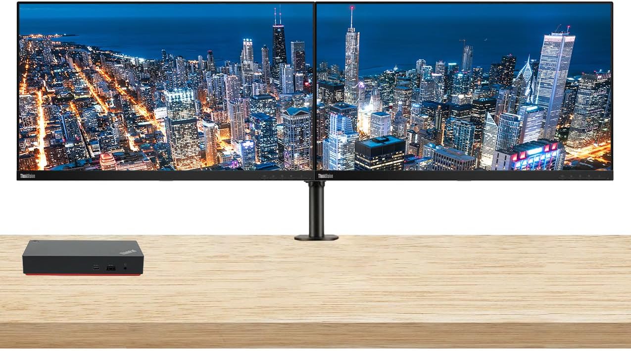 Lenovo ThinkVision T27i 27-inch 1920 x 1080 LED FHD LCD, 2-Pack Bundle with HDMI, DisplayPort, USB Hub, Dual Monitor Stand