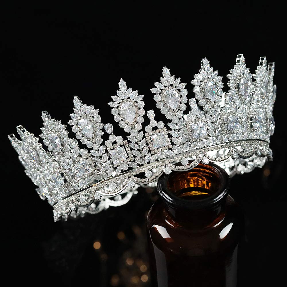 Jorsnovs Luxury Cubic Zirconia Wedding Round Tiaras Zircon