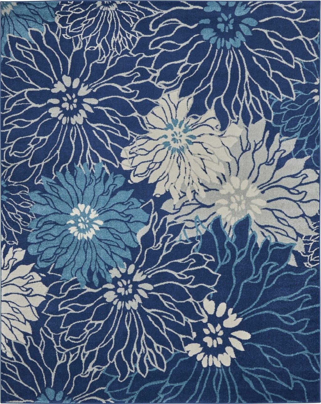 7′ x 10′ Navy and Ivory Floral Area Rug