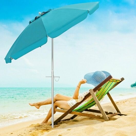 6.5 Feet Beach Umbrella with Sun Shade and Carry Bag without Weight Base-Blue – Color: Blue