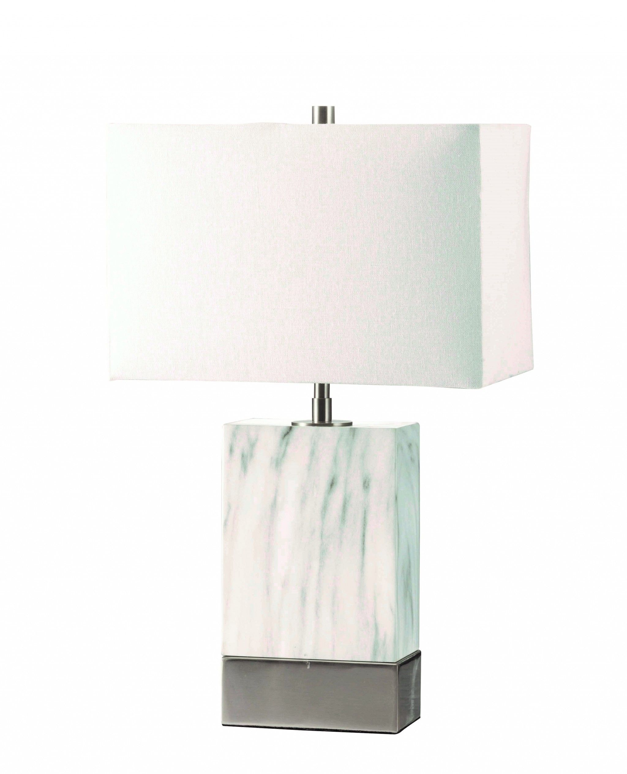 White Marble & Brushed Nickel Table Lamp