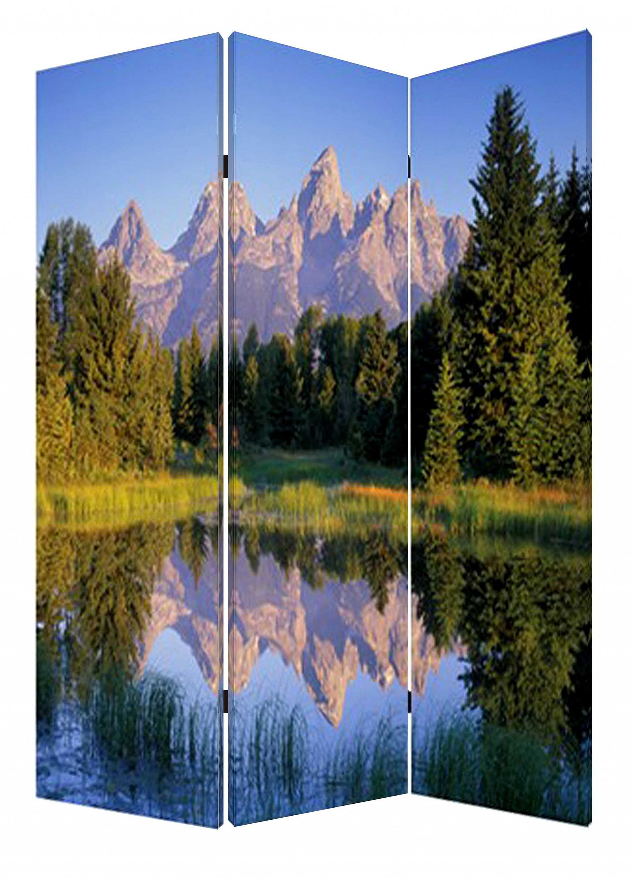 1″ x 48″ x 72″ Multi Color Wood Canvas Mountain Peaks Screen