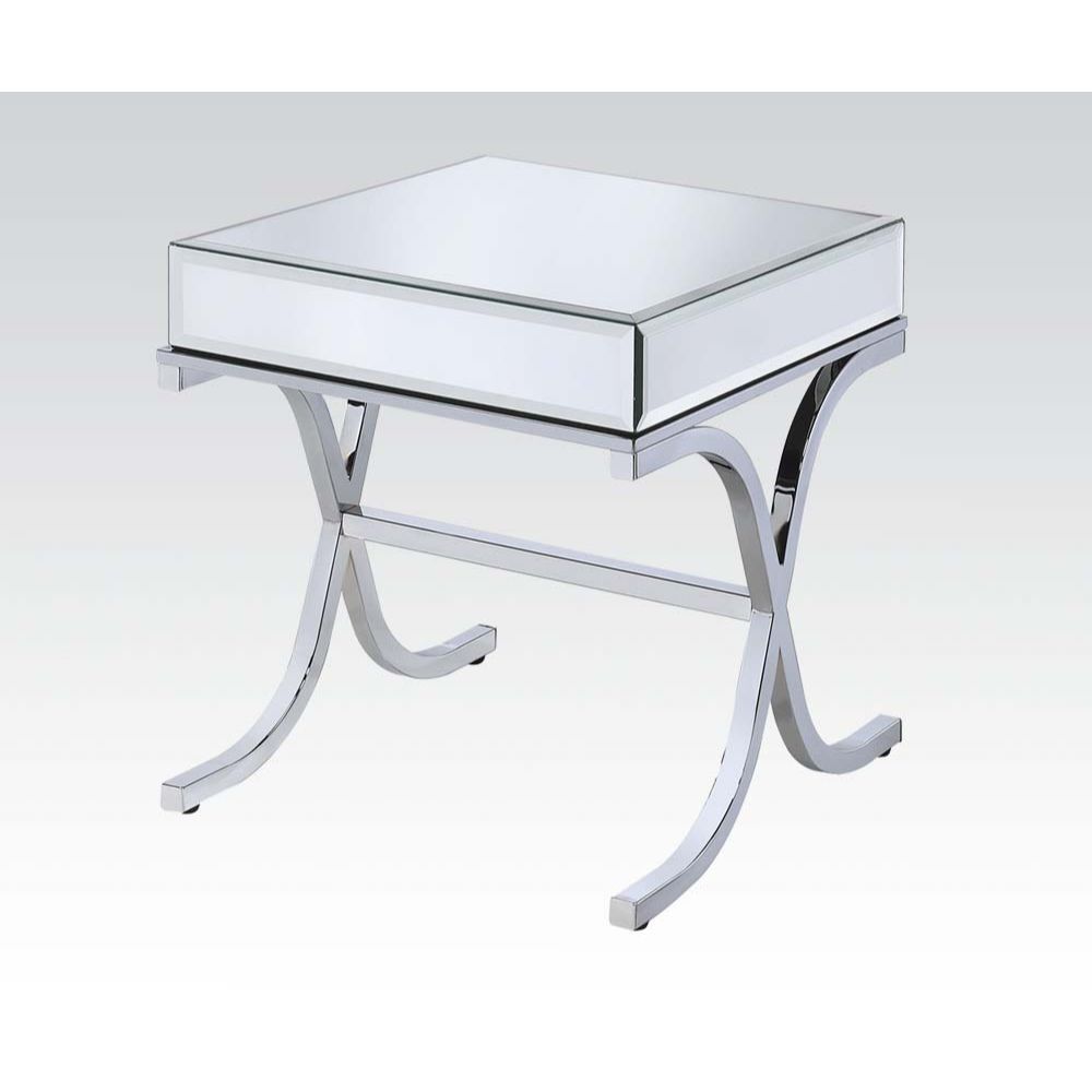 21″ X 21″ X 22″ Mirrored Top And Chrome End Table