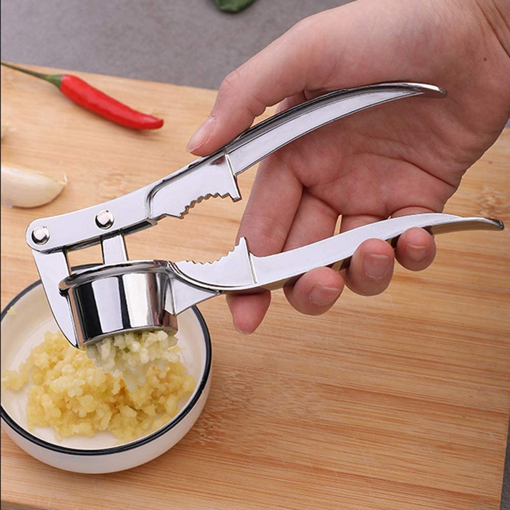 LIXFDJ Garlic Press, Stainless Steel Garlic Crusher with Nut Cracker