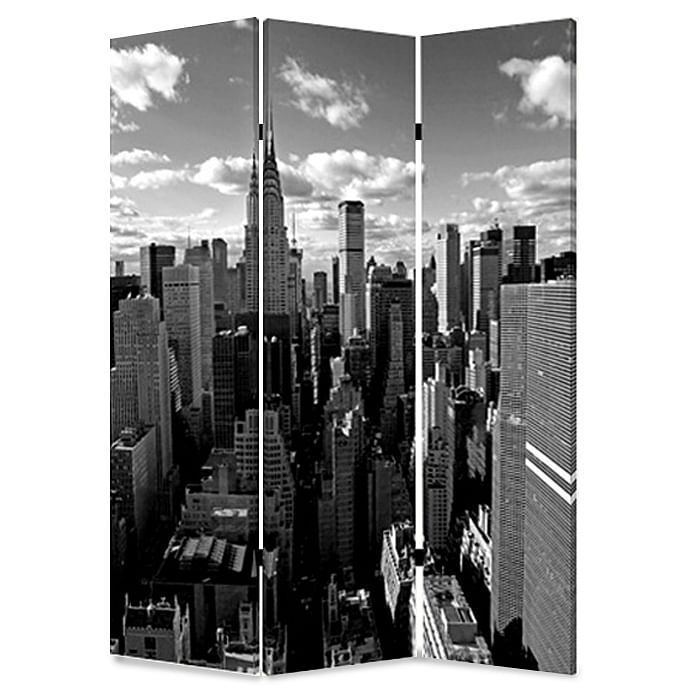 1″ x 48″ x 72″ Multi Color Wood Canvas New York Skyline Screen